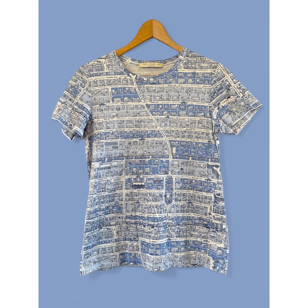 Wmns NWOT Blue/White Rani Arabella Italian Luxury Palm Beach Street Map Shirt S